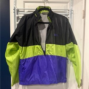 ASICS Black and Lime Green Colorblock Jacket 90s Vintage